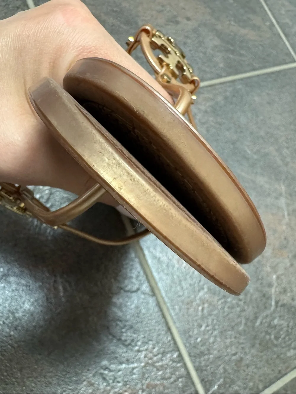 Tory Burch TB Mini Miller Metallic Logo Jelly Thong Slip On Sandals Rose Gold 10